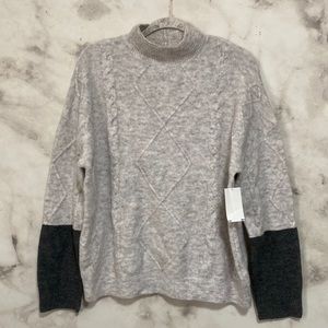 Como Vintage Colorblock Diamond Braided Pattern Mock Neck Sweater